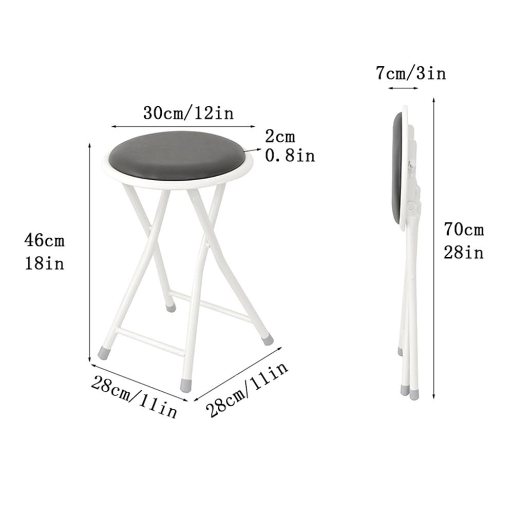 Portable Folding Stool, Upholstered Round Stool, Black 18In O699846