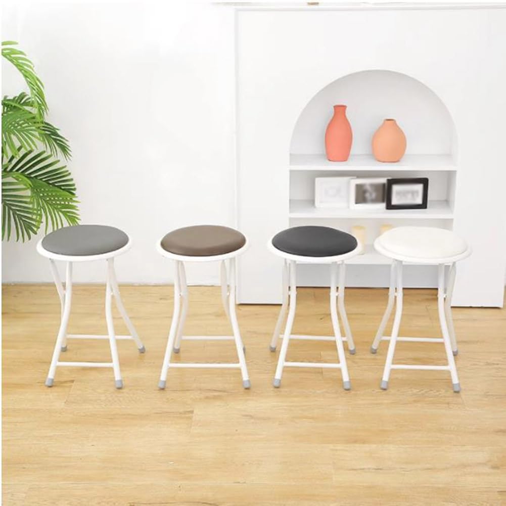 Portable Folding Stool, Upholstered Round Stool, Black 18In O699846