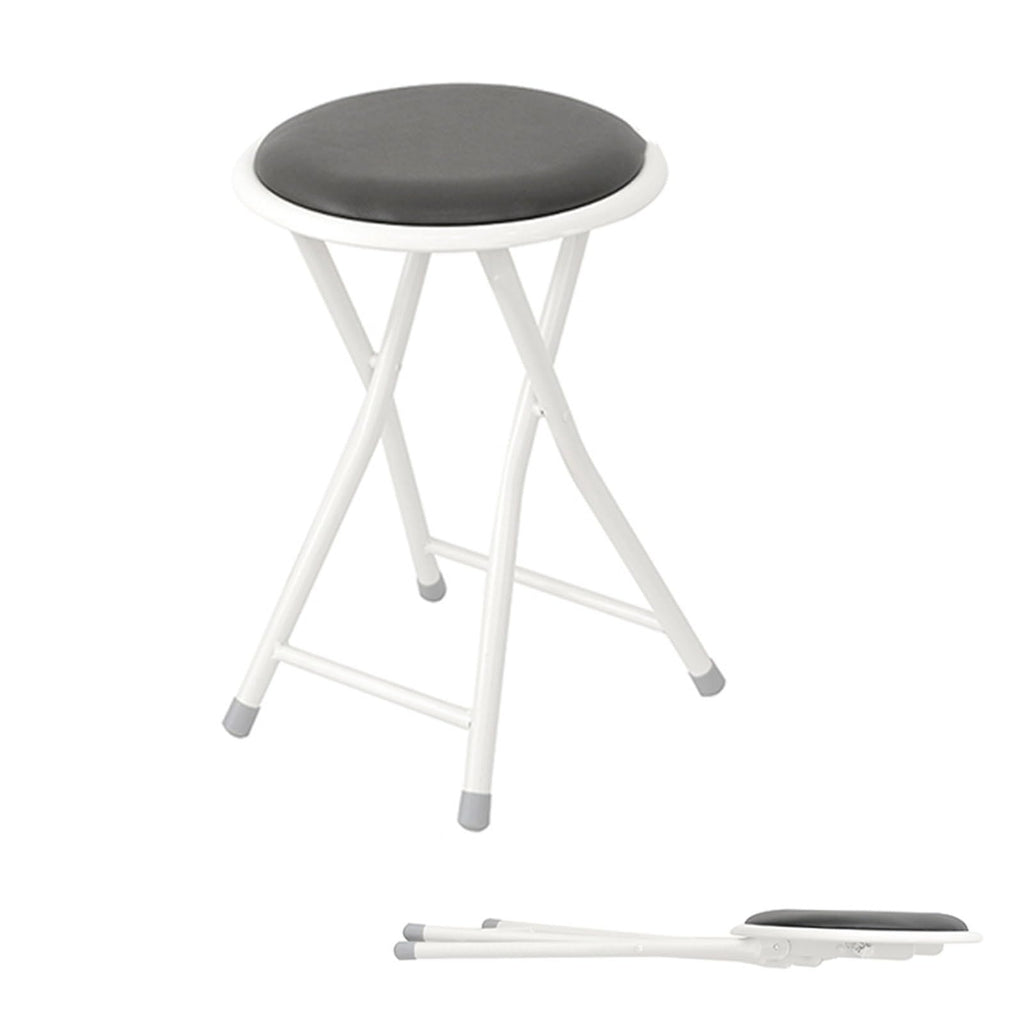 Portable Folding Stool, Upholstered Round Stool, Black 18In O699846