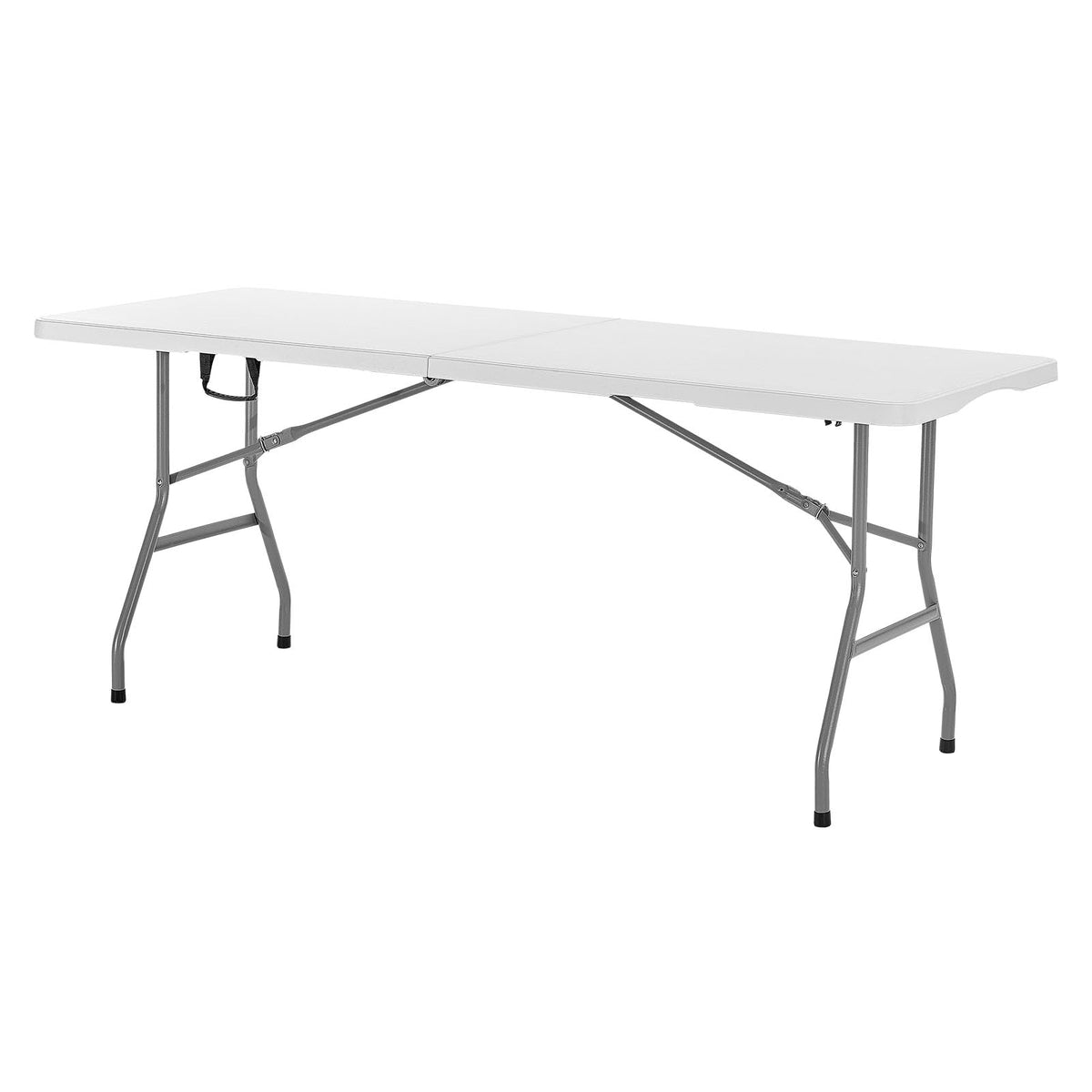 Folding Table, Heavy Duty Portable Fold-in-Half Utility Table, Indoor Outdoor Plastic Rectangle Table with Built in Handle, 6 ft, White P7941