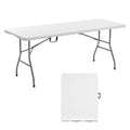 Folding Table, Heavy Duty Portable Fold-in-Half Utility Table, Indoor Outdoor Plastic Rectangle Table with Built in Handle, 6 ft, White P7941