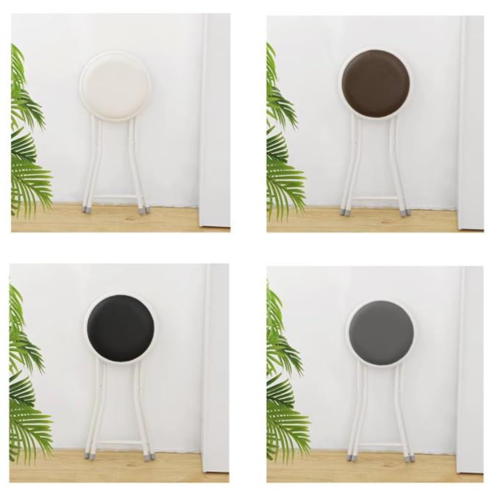 Portable Folding Stool, Upholstered Round Stool, Black 18In O699846