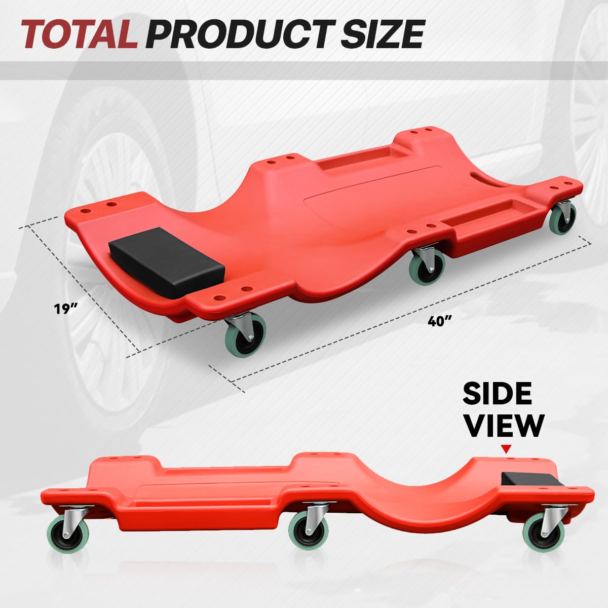 40" Rolling Mechanic Creeper with Padded Headrest and 6 Swivel Casters, Red U9479