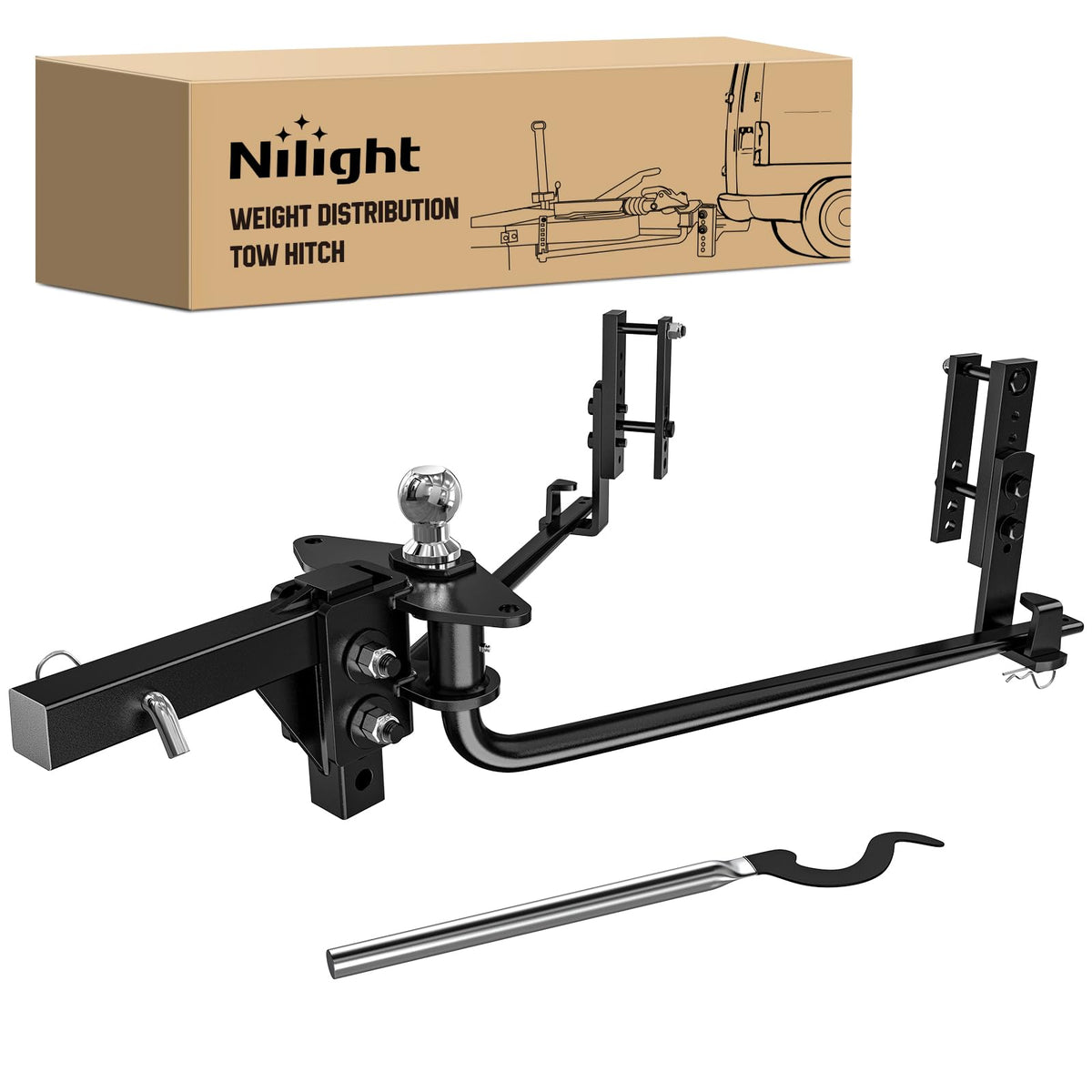 800 lbs Round Bar Weight Distributing Hitch Kit with Sway Control F266