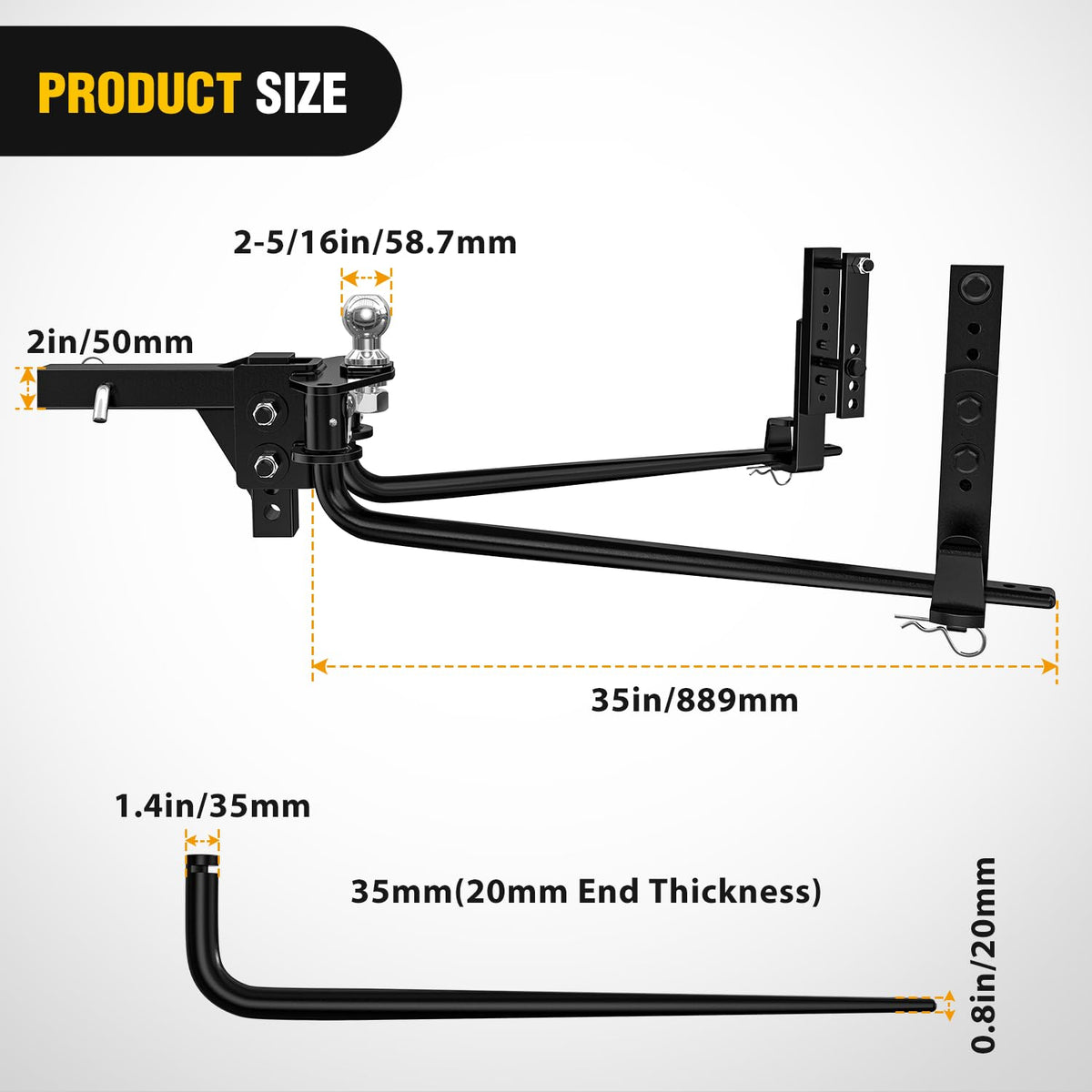 800 lbs Round Bar Weight Distributing Hitch Kit with Sway Control F266