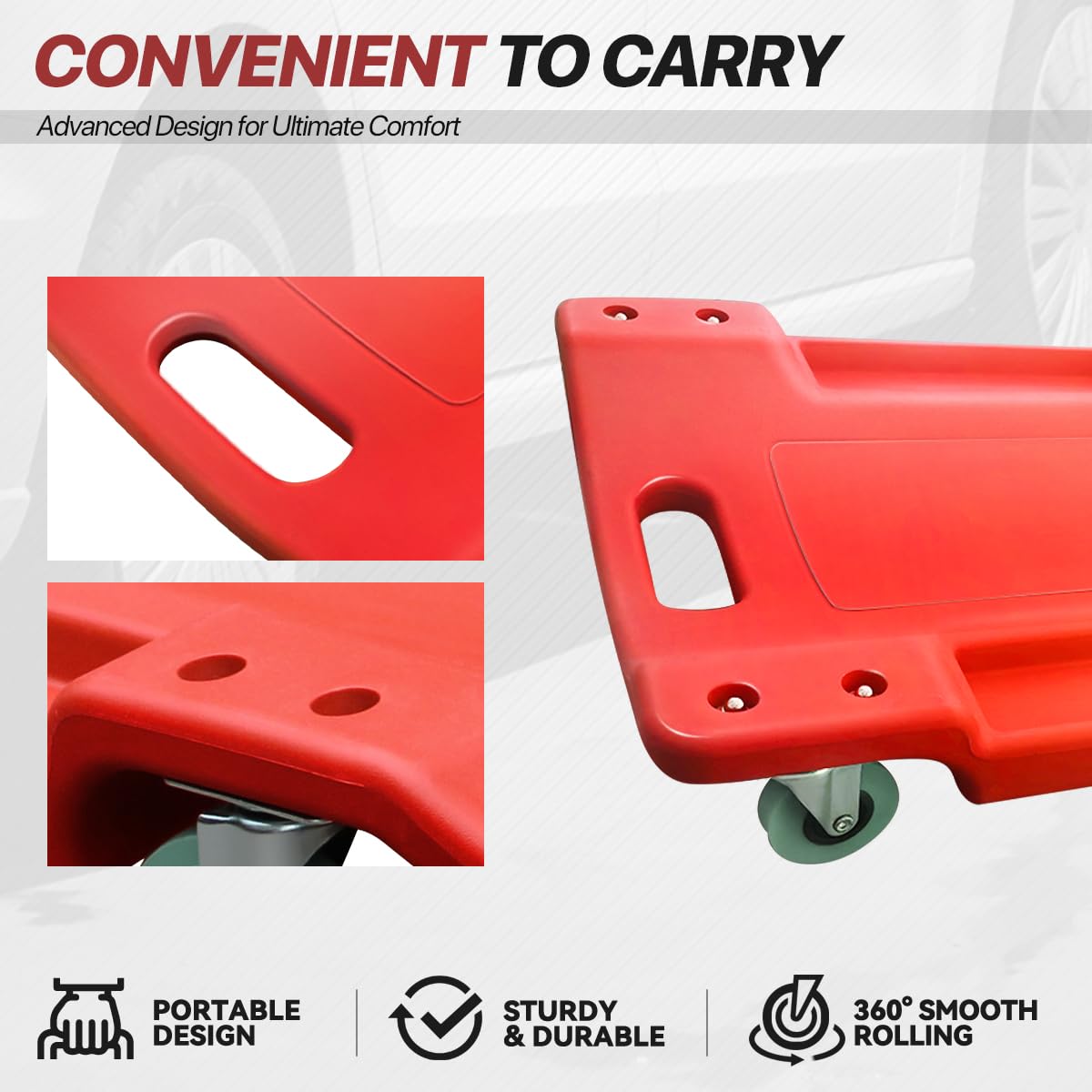 40" Rolling Mechanic Creeper with Padded Headrest and 6 Swivel Casters, Red U9479