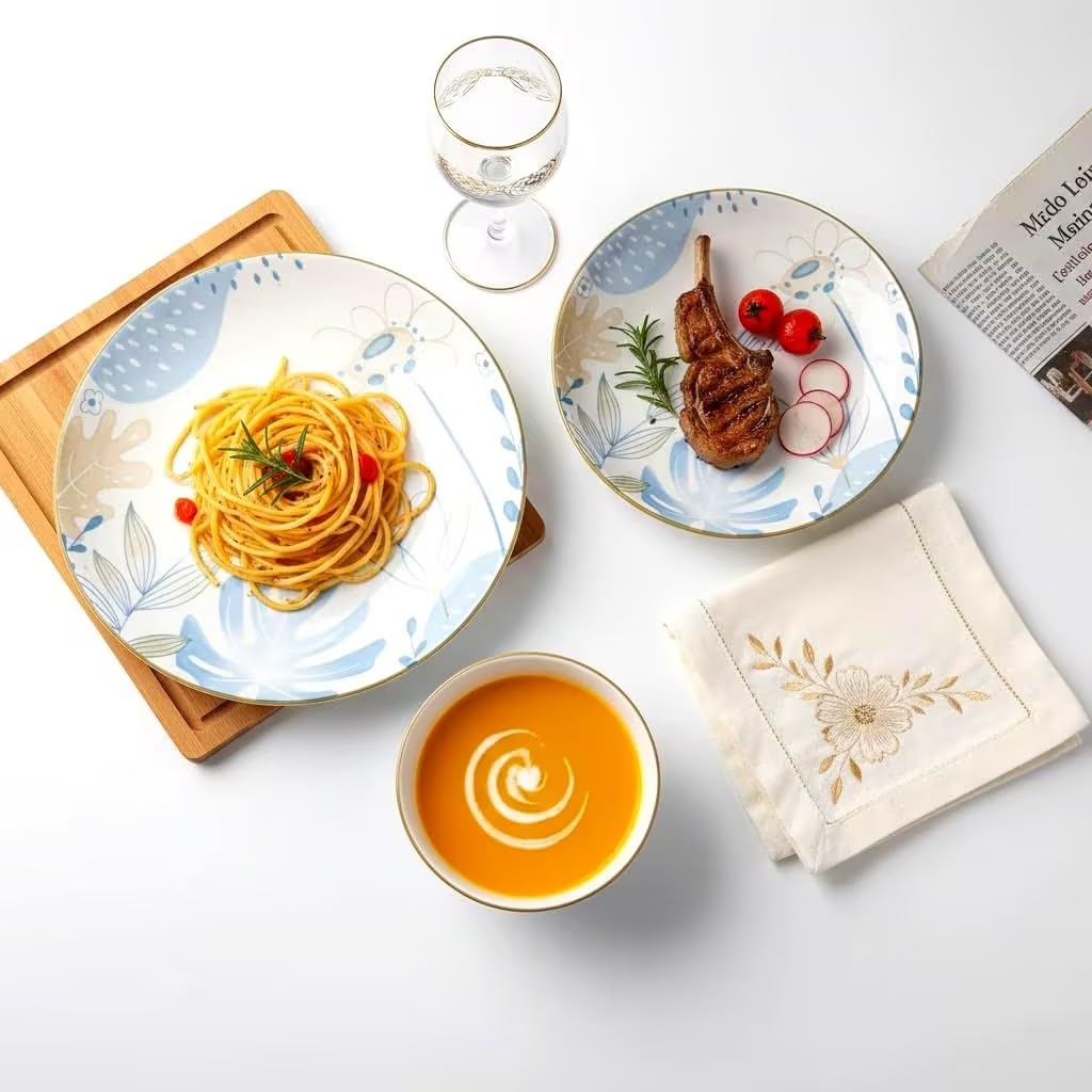 12-Piece Blue Floral Ceramic Dinnerware Set C565