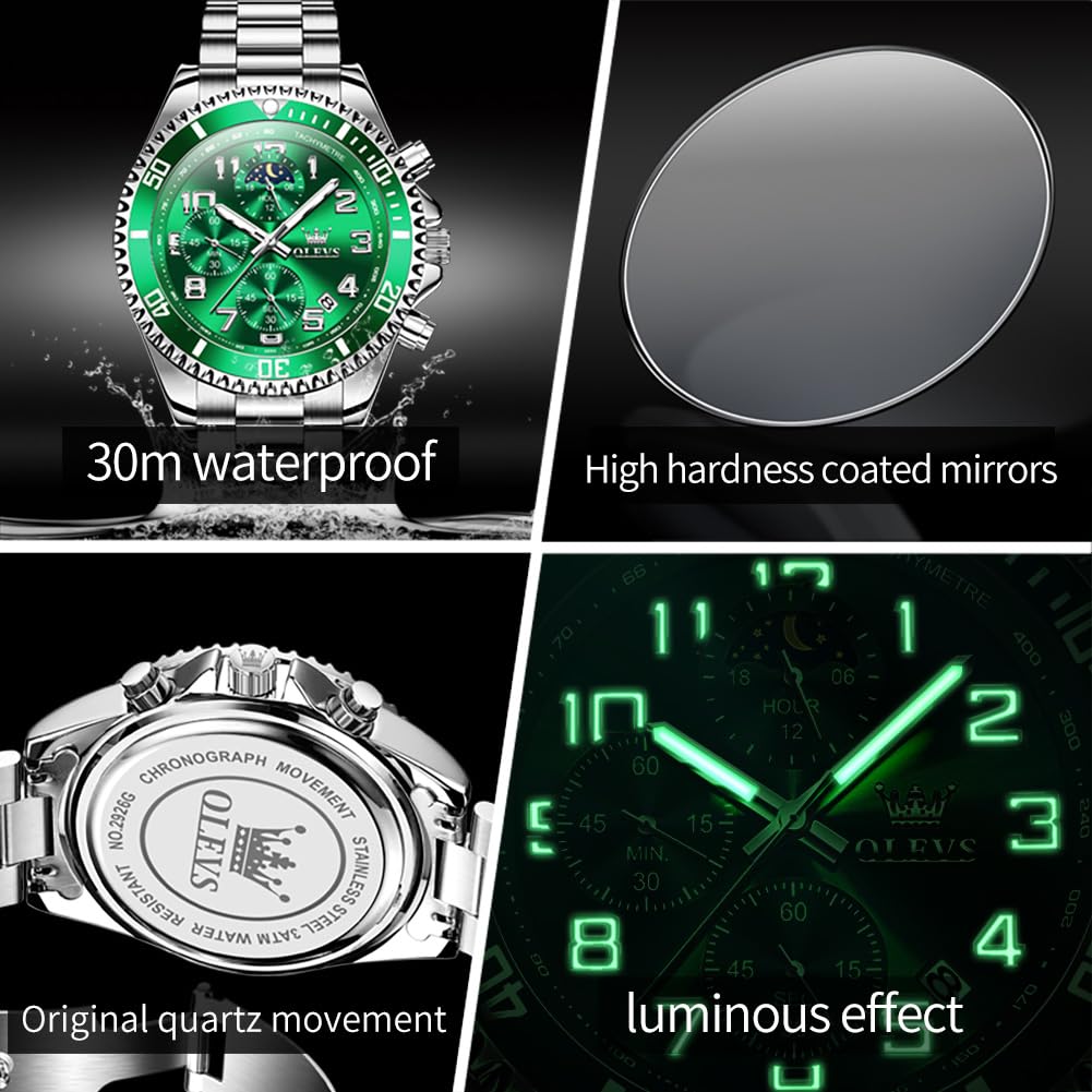 Men Luxury Chronograph Stainless Steel Waterproof Quartz Analog Watch G245220