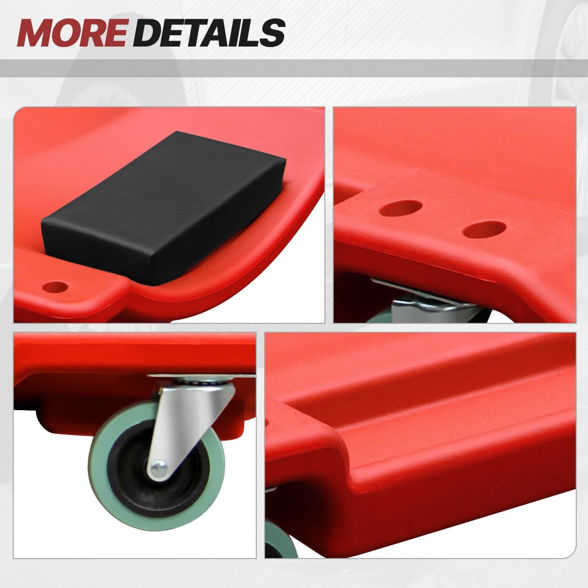 40" Rolling Mechanic Creeper with Padded Headrest and 6 Swivel Casters, Red U9479