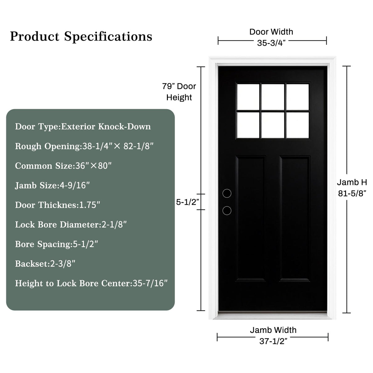 36 x 80 Black Fiberglass Entry Door A810