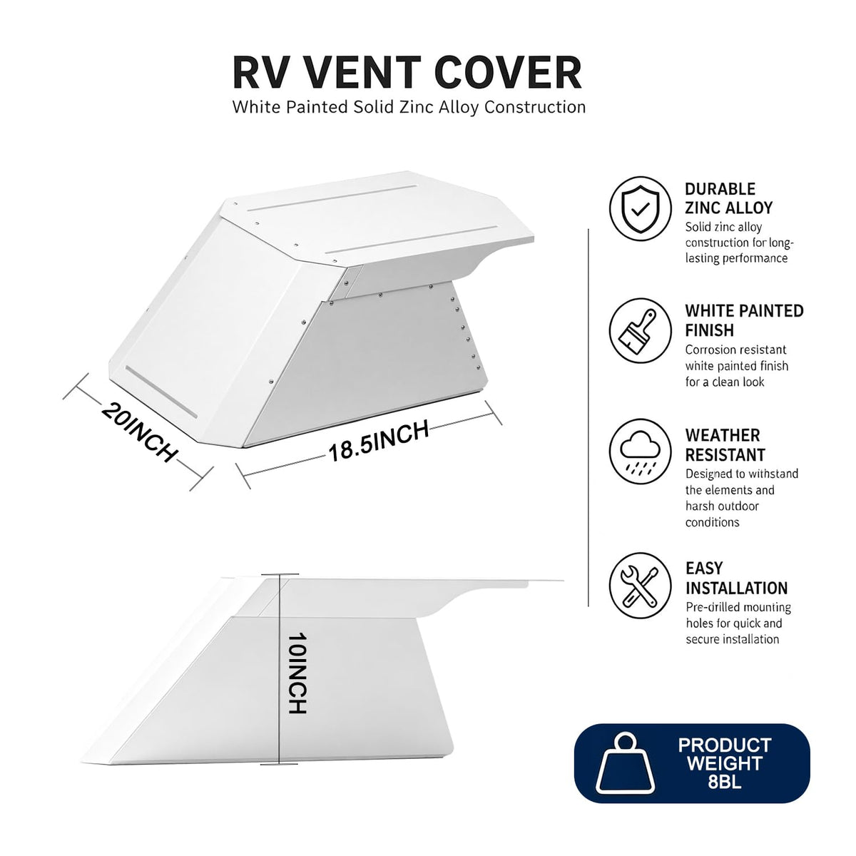RV Roof Vent Cover, Metal, Rainproof, Universal Fit F18306