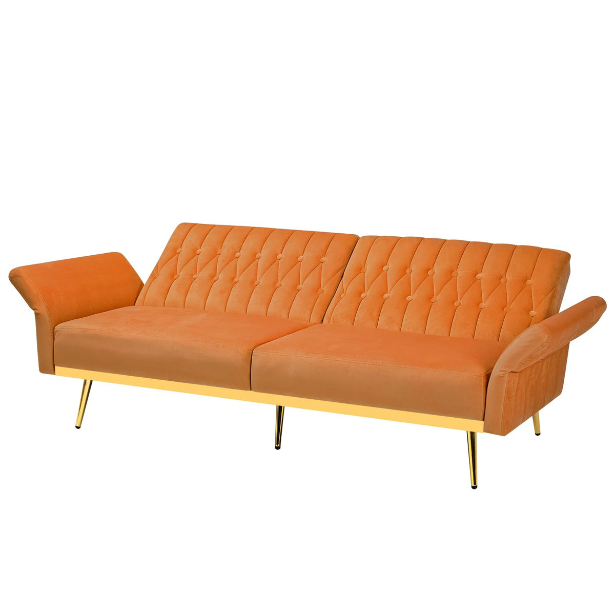 70" Velvet Futon with Adjustable Backrest and Armrests J7398