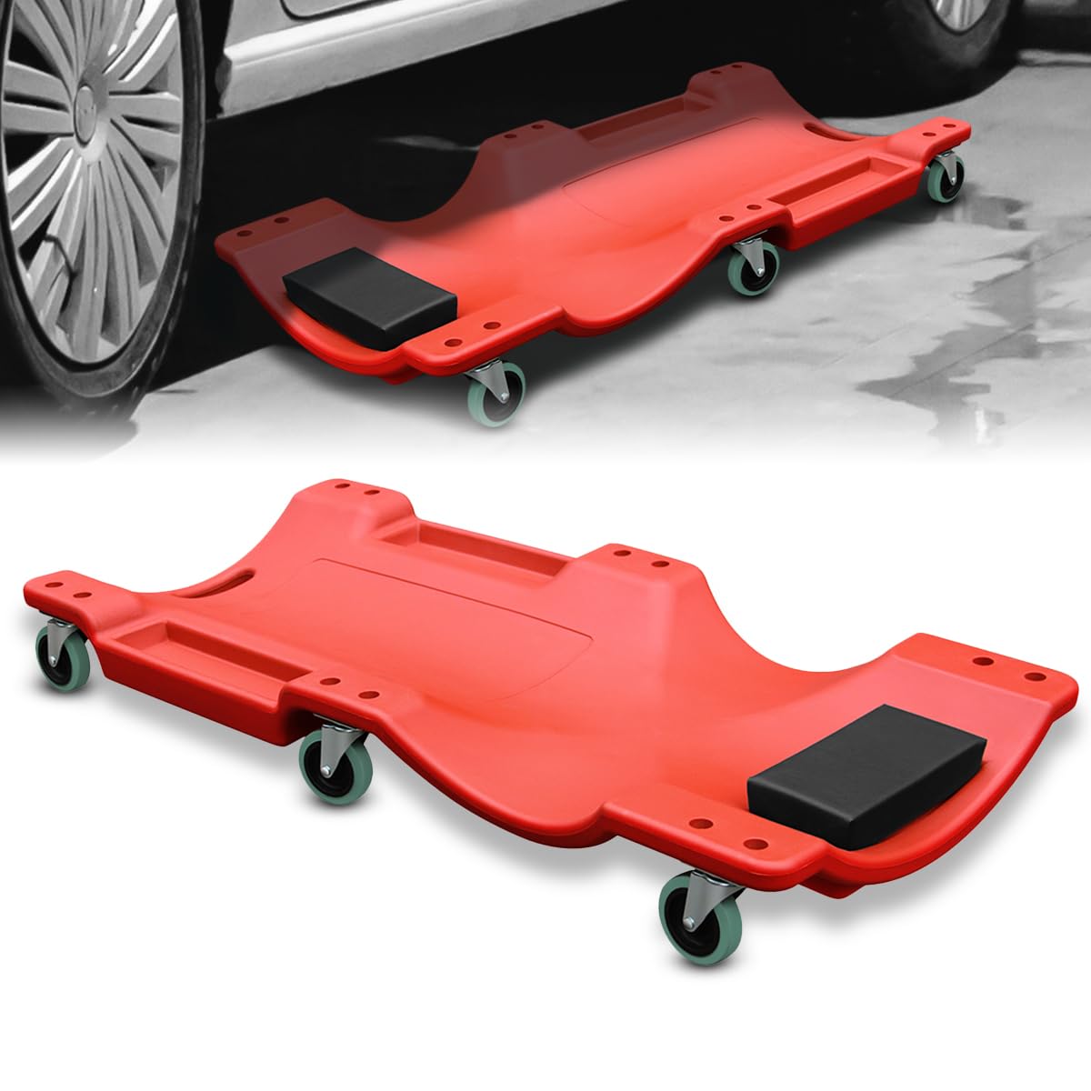 40" Rolling Mechanic Creeper with Padded Headrest and 6 Swivel Casters, Red U9479