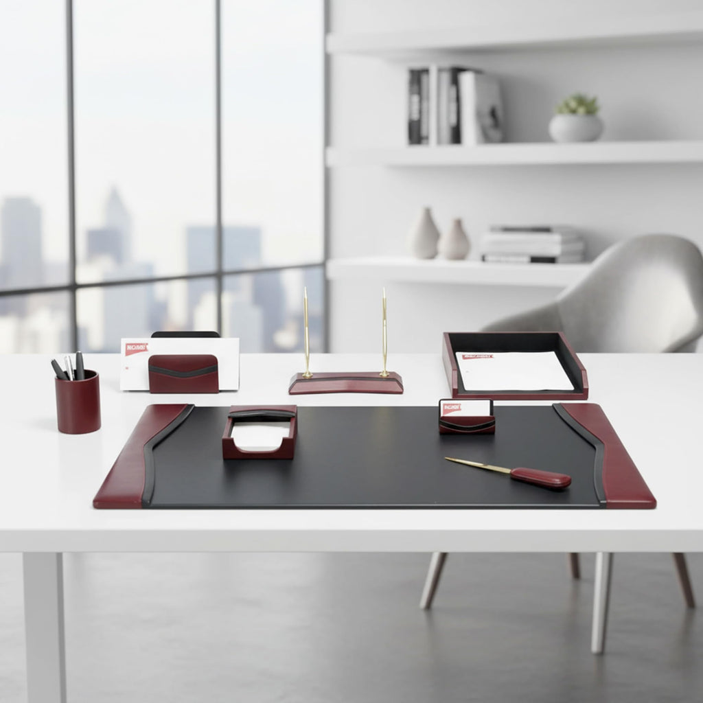 Burgundy Leather 8-Piece Desk Set Q993312