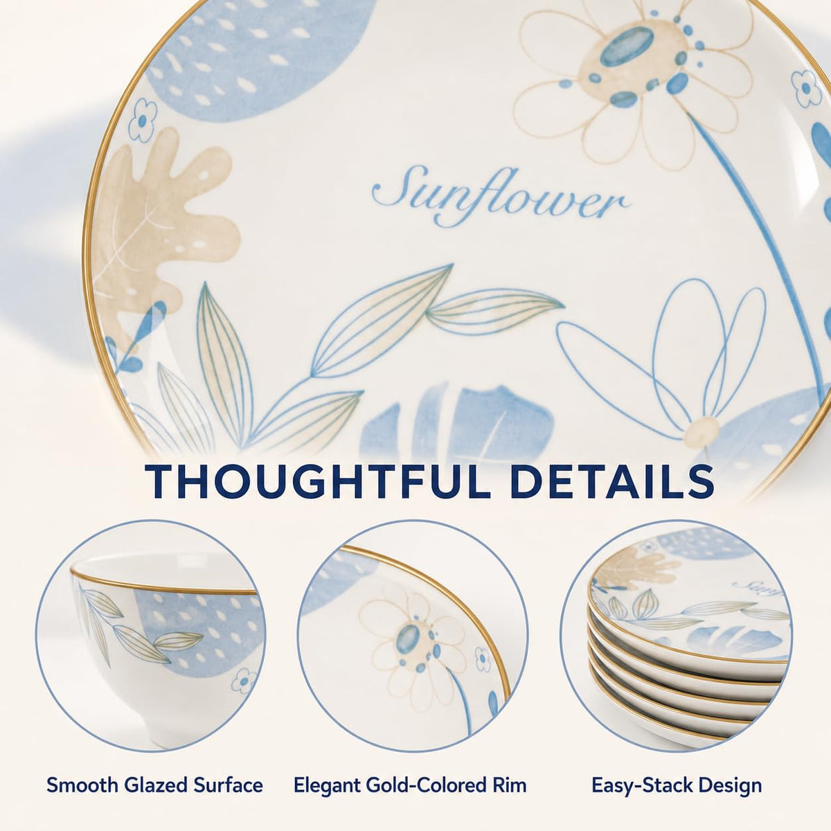12-Piece Blue Floral Ceramic Dinnerware Set C565