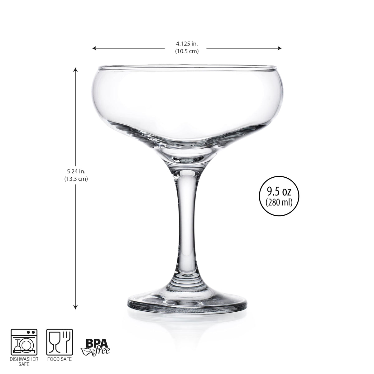9.5 oz Coupe Cocktail Glasses Set 6 Pcs W62085