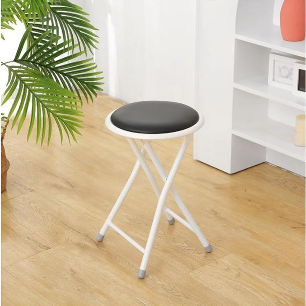 Portable Folding Stool, Upholstered Round Stool, Black 18In O699846