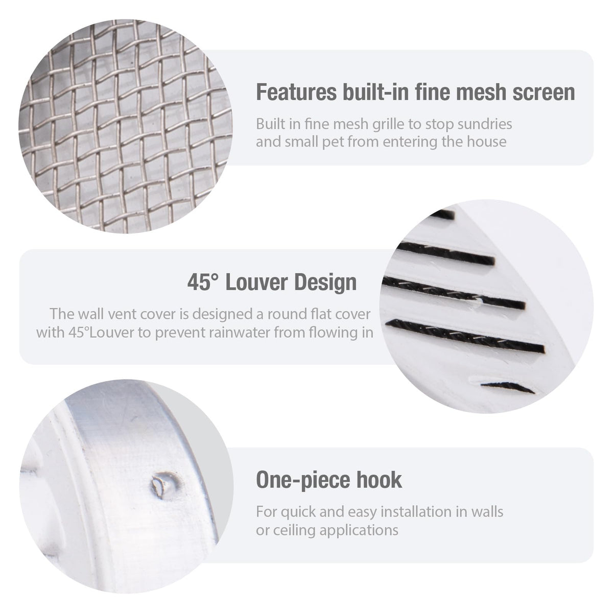 Round Aluminum Louver with Debris Screen, 2 Inches, White, 6-Pack O12000