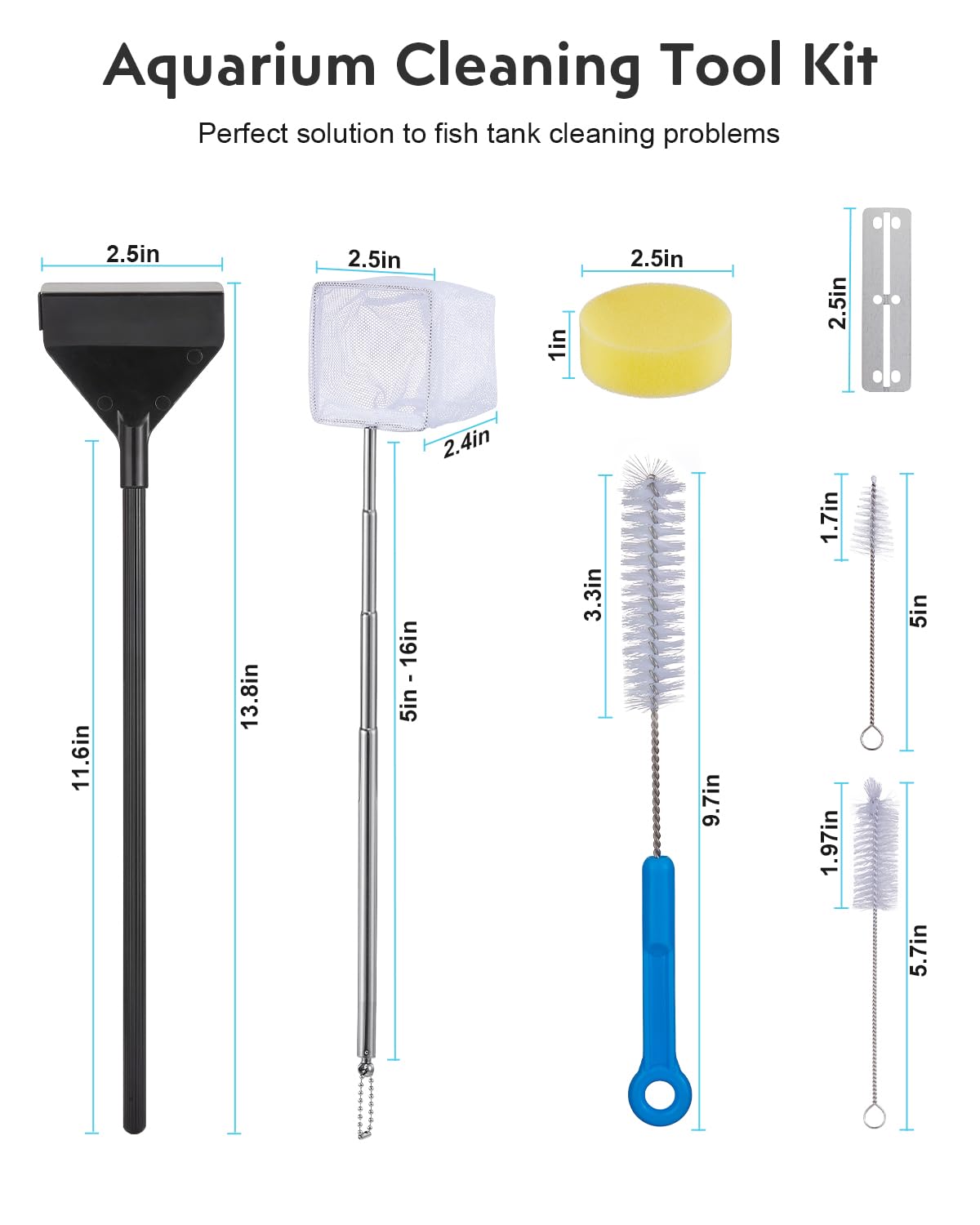 7-in-1 Fish Tank Cleaning Kit with Algae Scraper & Aquarium Brushes S38237