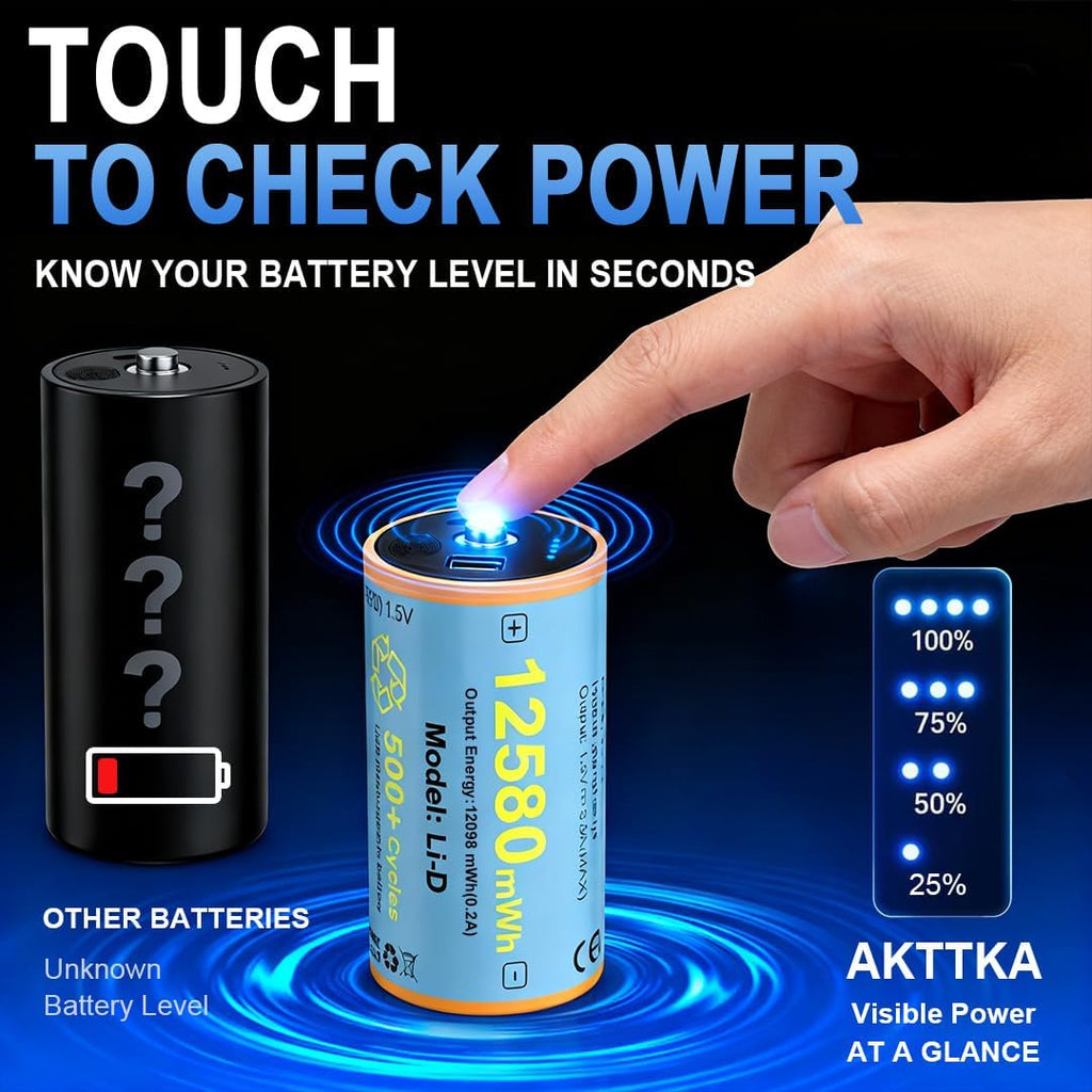 4 Pack Rechargeable D Batteries 1.5V Lithium O919397