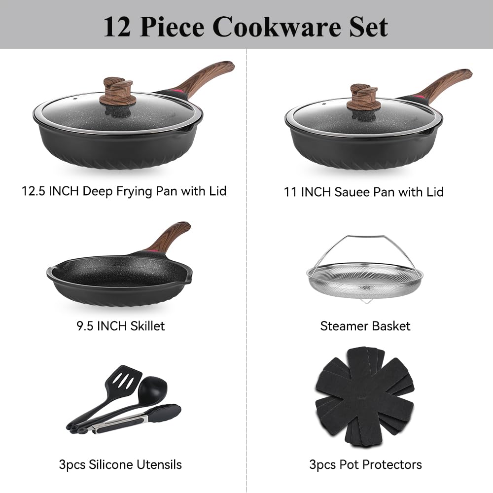 12 Pc Nonstick Deep Frying Pan Cookware Set C944433