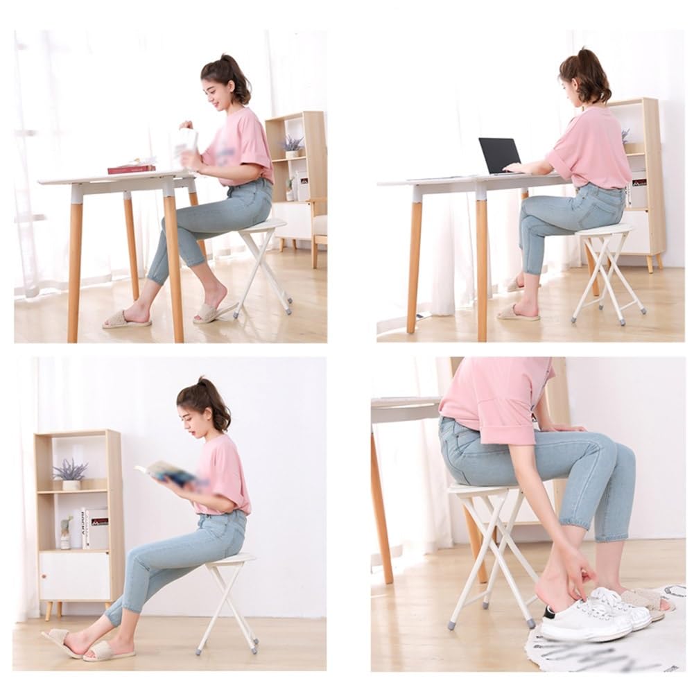 Portable Folding Stool, Upholstered Round Stool, Black 18In O699846