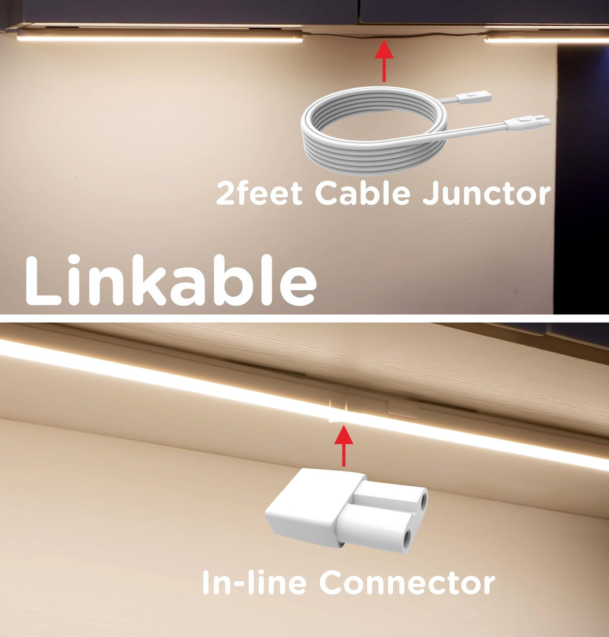 Under Cabinet Lighting Plug in AC120V 3CCT 3000/4000/5000K Linkable Ultra Slim LED Cabinet Light 24inch White 2Pack Y613