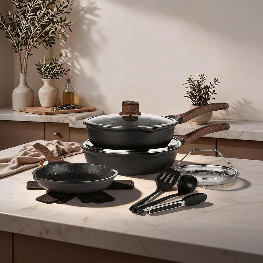 12 Pc Nonstick Deep Frying Pan Cookware Set C944433