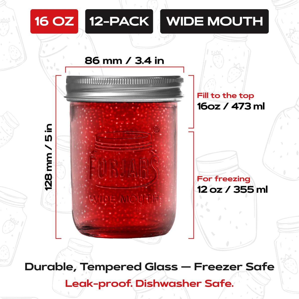 16oz Wide Mouth Glass Canning Jars 12-Pack J347852