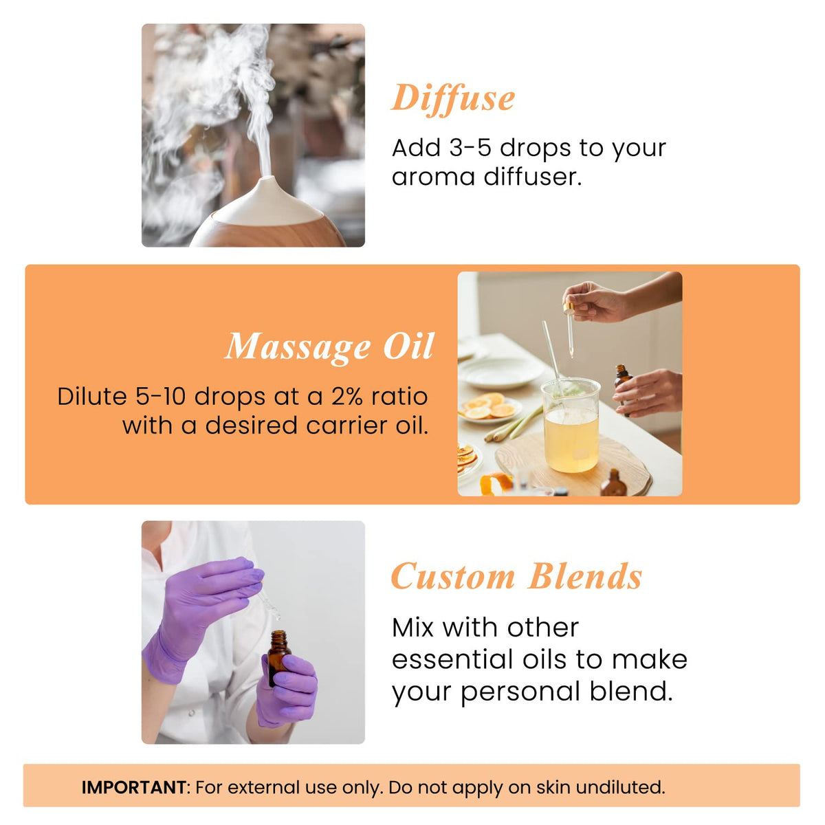 100% Pure & Natural Orange, Lavender, Peppermint Essential Oil Blend 4 Fl. Oz I172