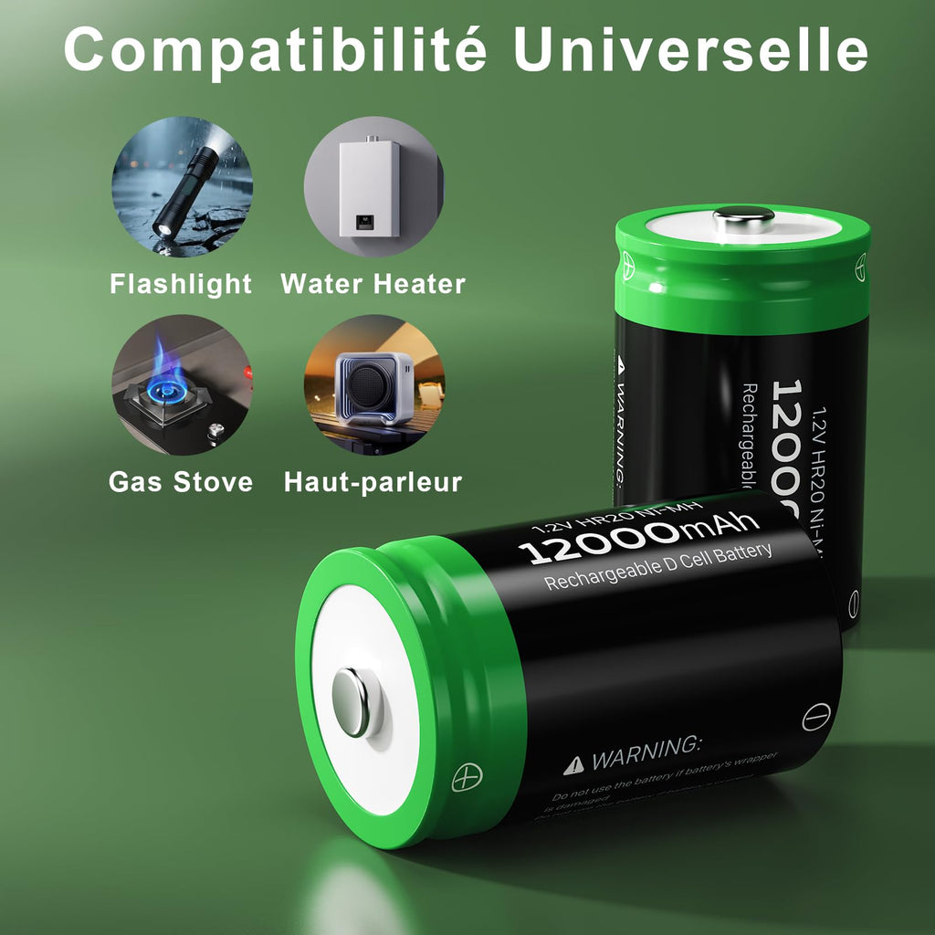 Rechargeable D Batteries, 12000mAh Ni-MH 1.2V 4-Pack X545