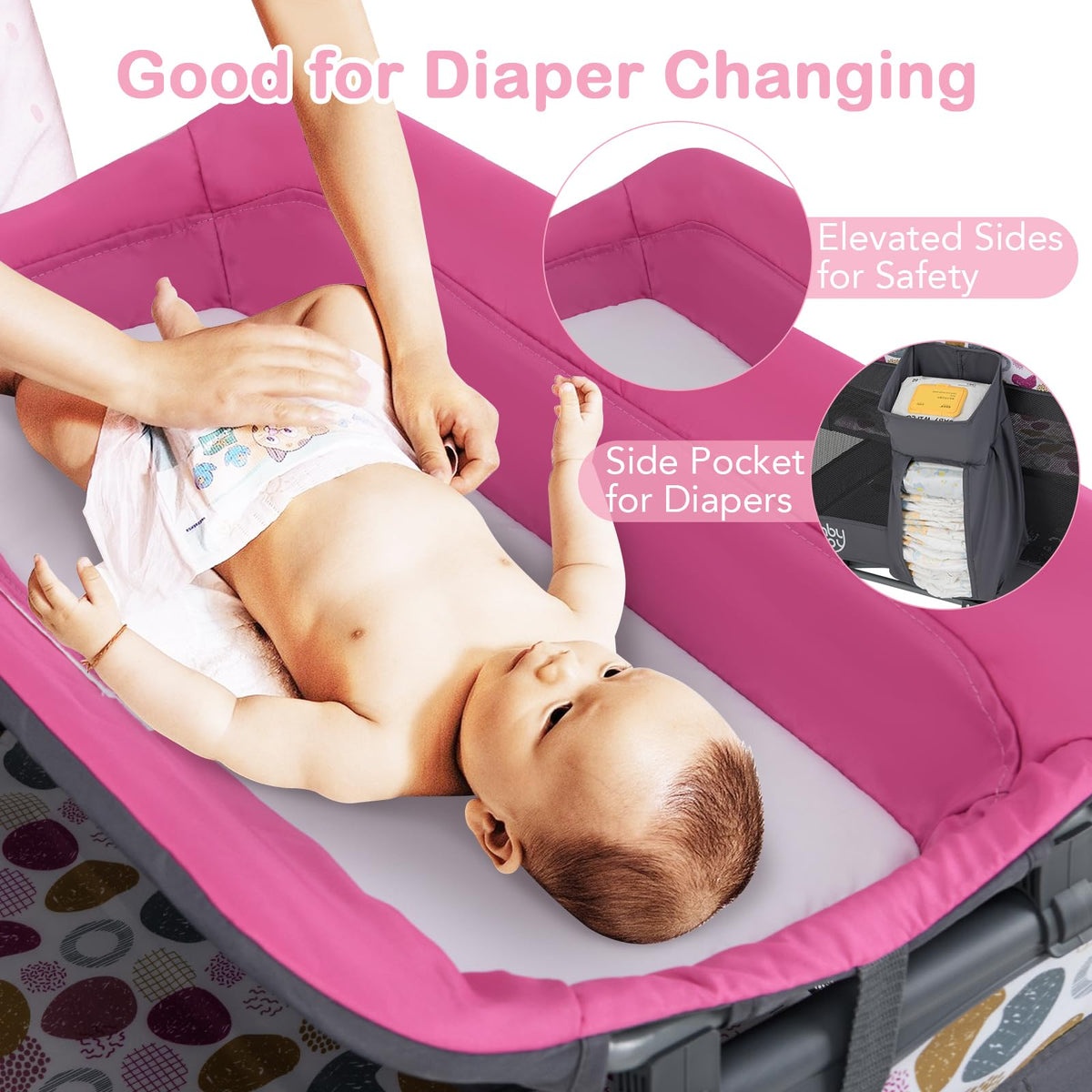 Pink Portable Baby Playard with Bassinet and Changing Station Z892349
