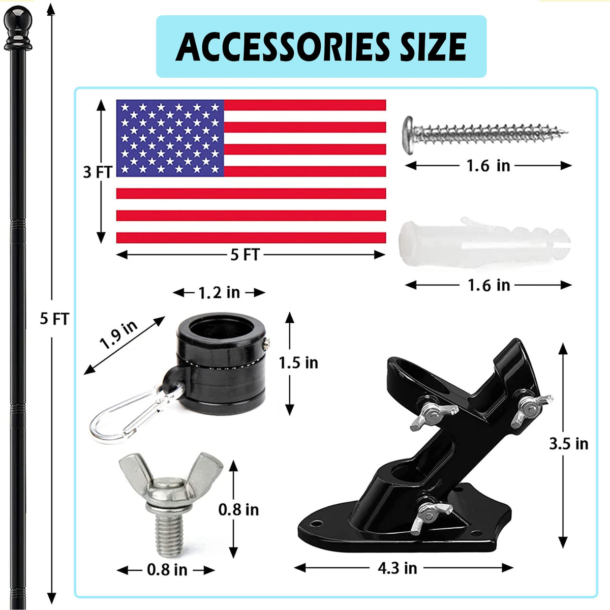 5FT Tangle Free Spinning Metal Flag Pole Kit with 3x5 Flag B757