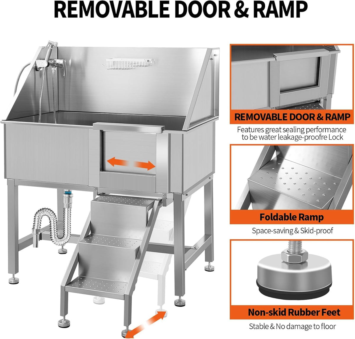 38" Stainless Steel Dog Grooming Tub with Ramp Q6458