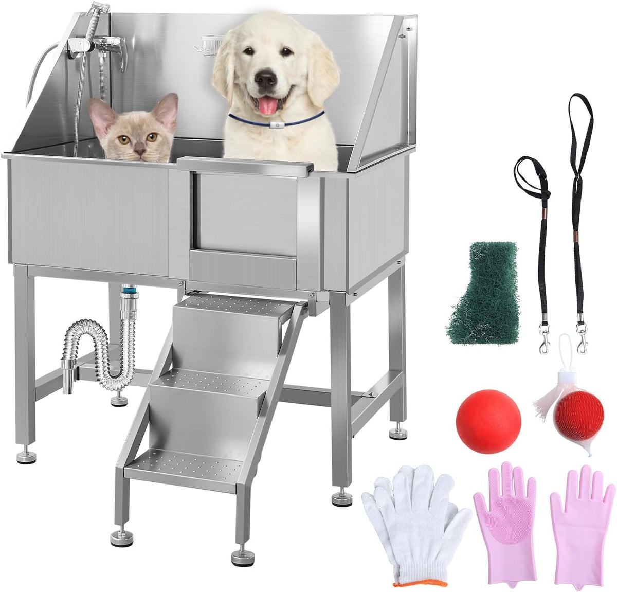 38" Stainless Steel Dog Grooming Tub with Ramp Q6458