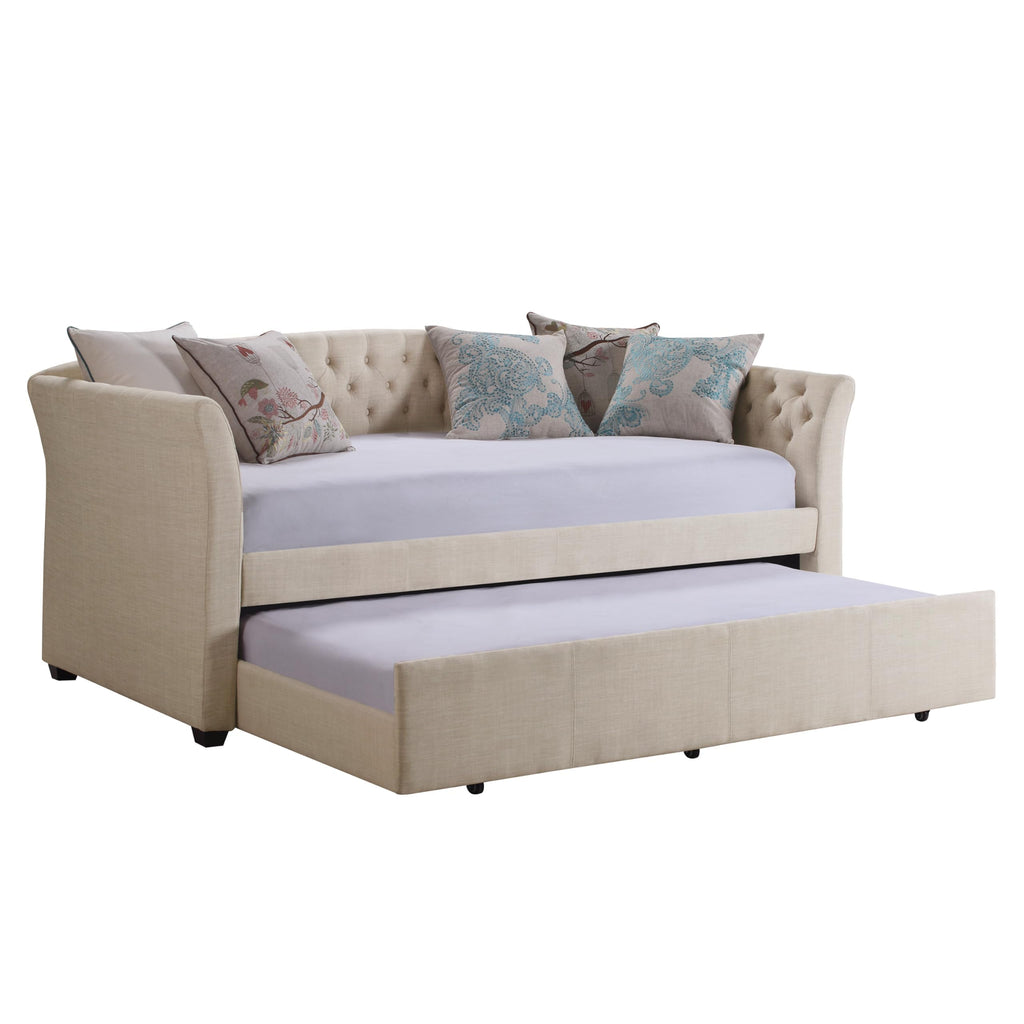 Beige Velvet Tufted Upholstered Twin Daybed with Trundle P86336