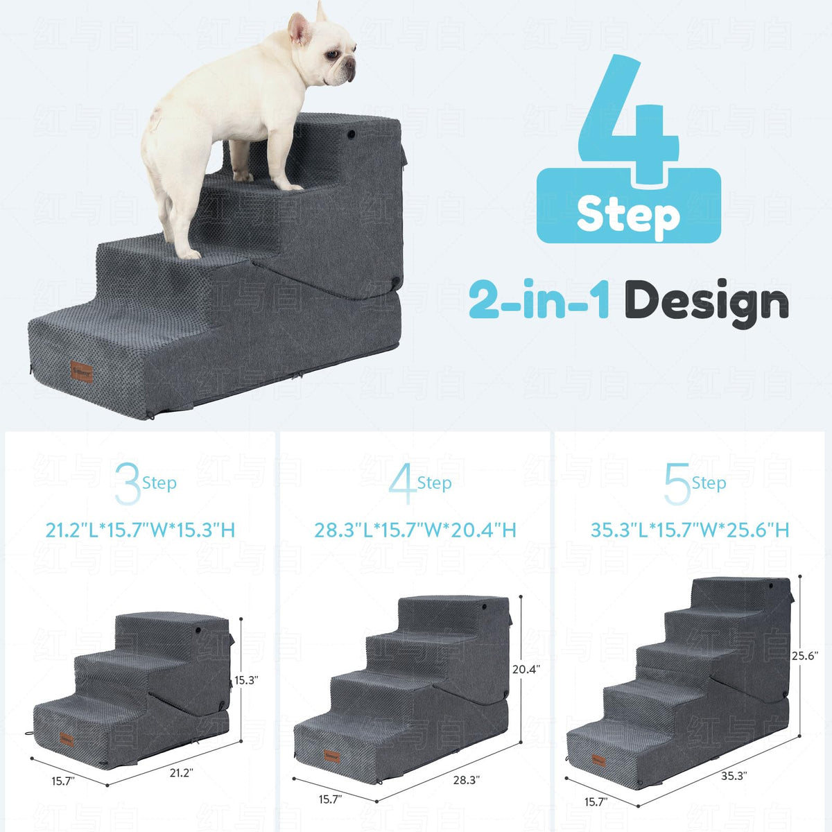 4-Step Dog Stair and Ramp with Non-Slip Bottom Grey S58519