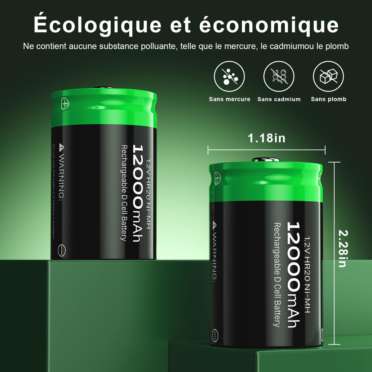 Rechargeable D Batteries, 12000mAh Ni-MH 1.2V 4-Pack X545