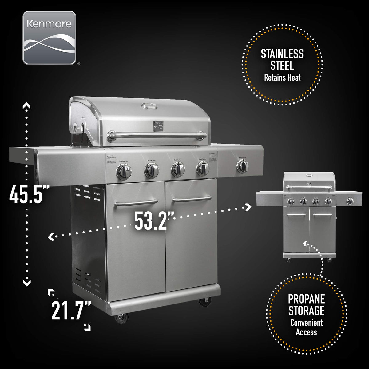 4-Burner Stainless Steel Propane Gas Grill with Side Burner T5655