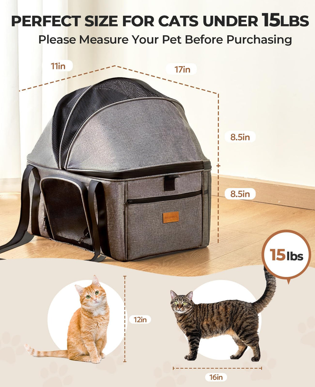 Top-Expandable Cat Carrier with Semi-Open Canopy V139312