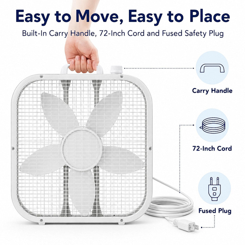20 Inch Portable Box Fan with 3 Speeds, White H753135