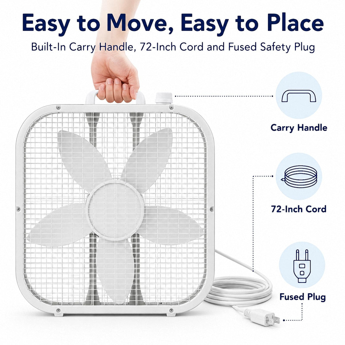 20 Inch Portable Box Fan with 3 Speeds, White H753135