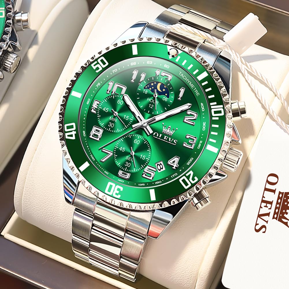 Men Luxury Chronograph Stainless Steel Waterproof Quartz Analog Watch G245220
