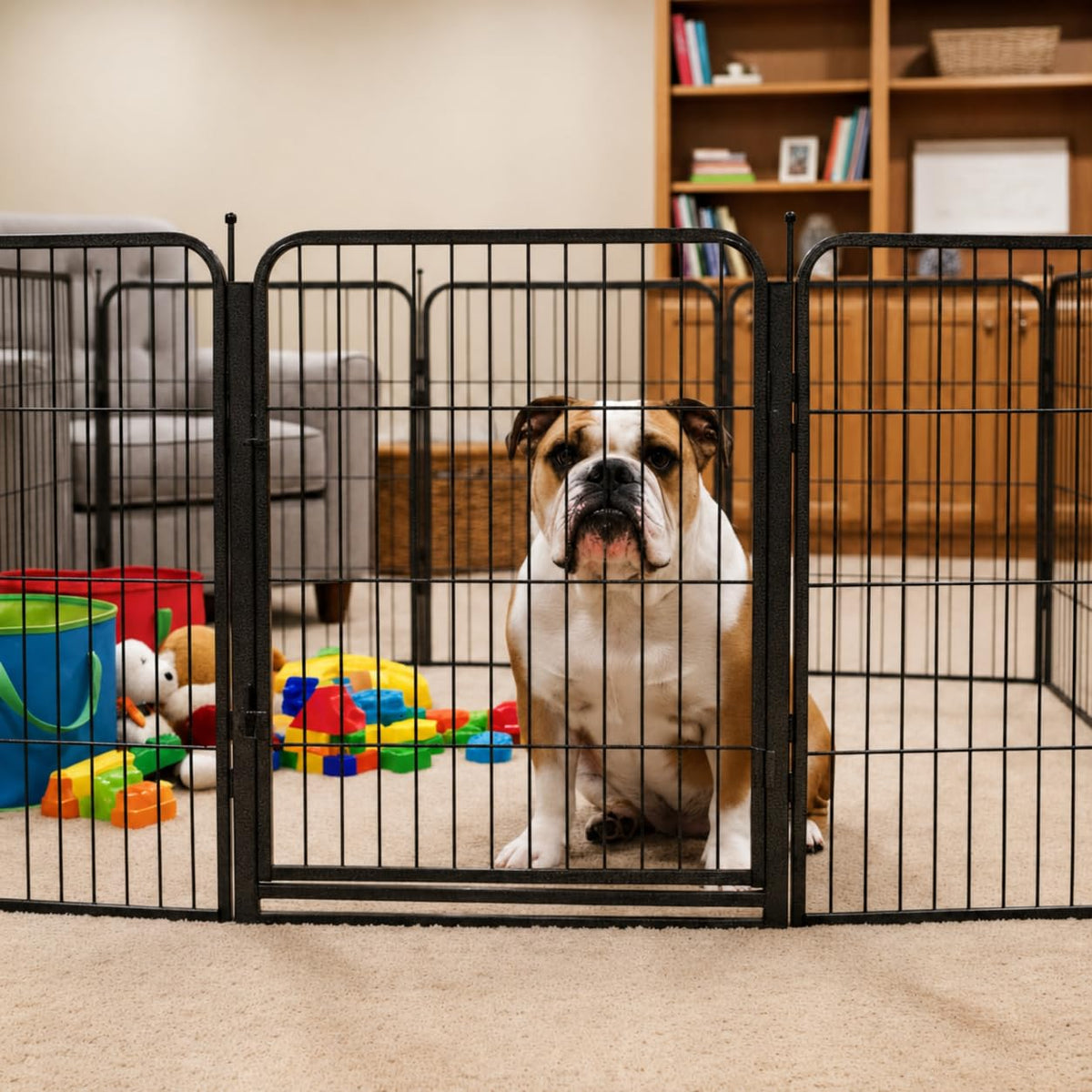 24 inch 8 Panel Portable Black Metal Pet Playpen L512369