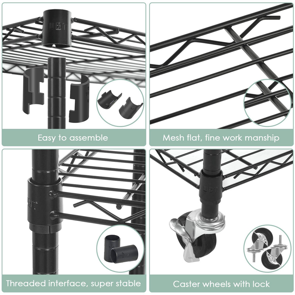 5-Shelf Adjustable Heavy Duty Metal Shelving Unit with Wheels, Black R11753