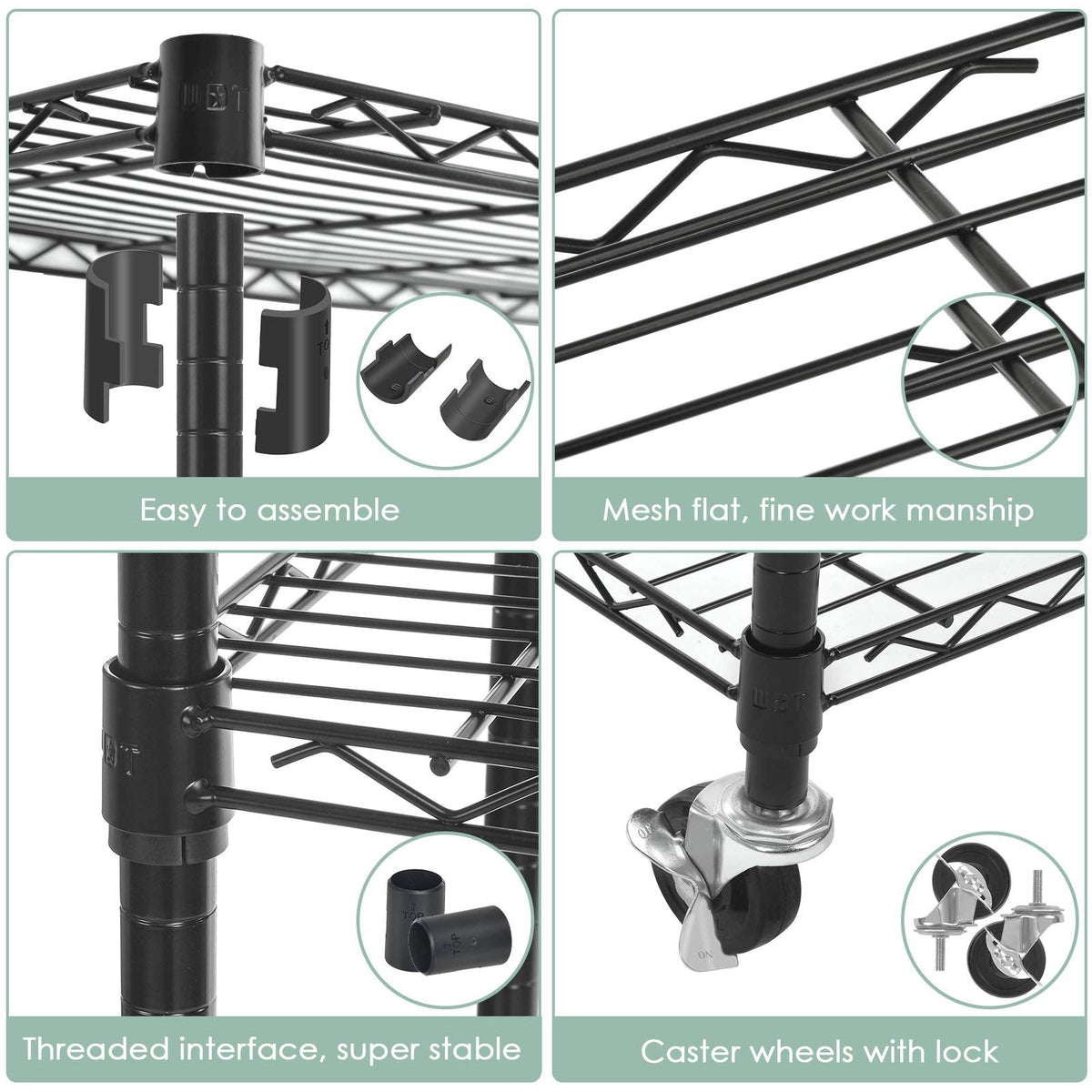 5-Shelf Adjustable Heavy Duty Metal Shelving Unit with Wheels, Black R11753