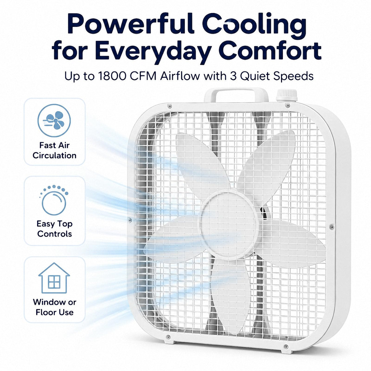 20 Inch Portable Box Fan with 3 Speeds, White H753135