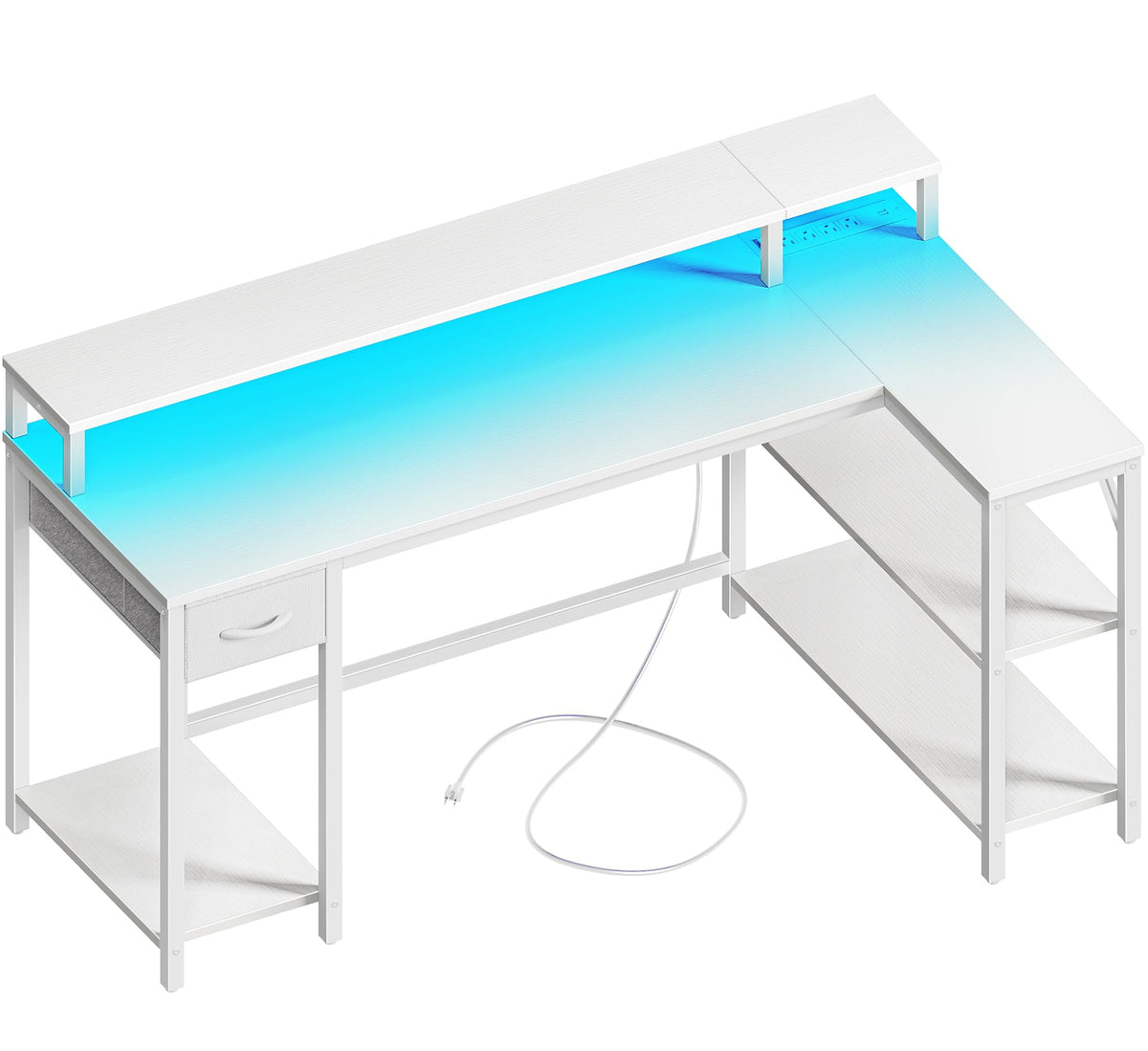 53 inch Reversible L Shaped Desk with LED Lights & Power Outlets N490975