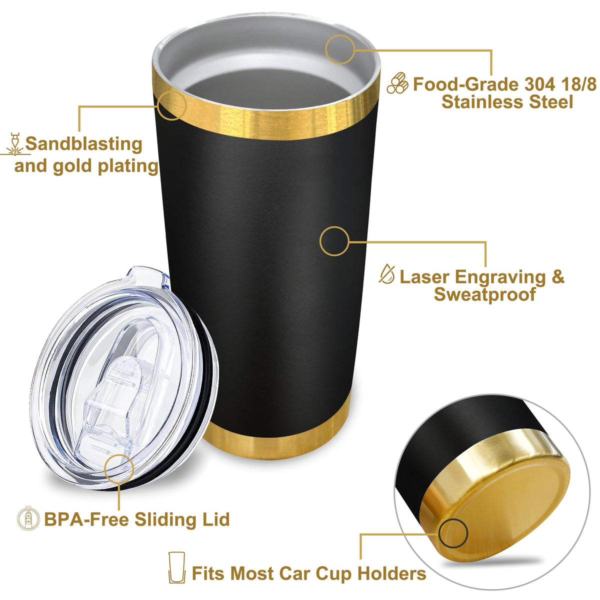 20 oz Insulated Stainless Steel Tumbler, Black, 1 Pack M258