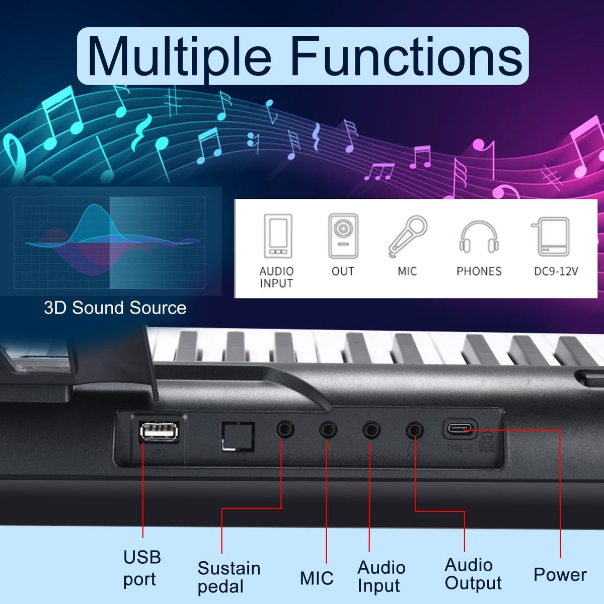 88 Keys Electric Digital Piano with Semi Weighted Key D838